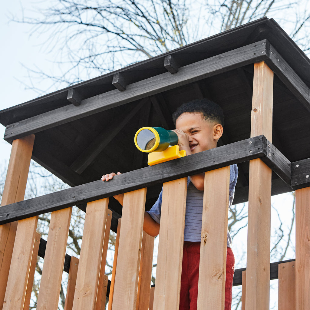 Wooden Outdoor Swing Set with Swings and Wave Slide