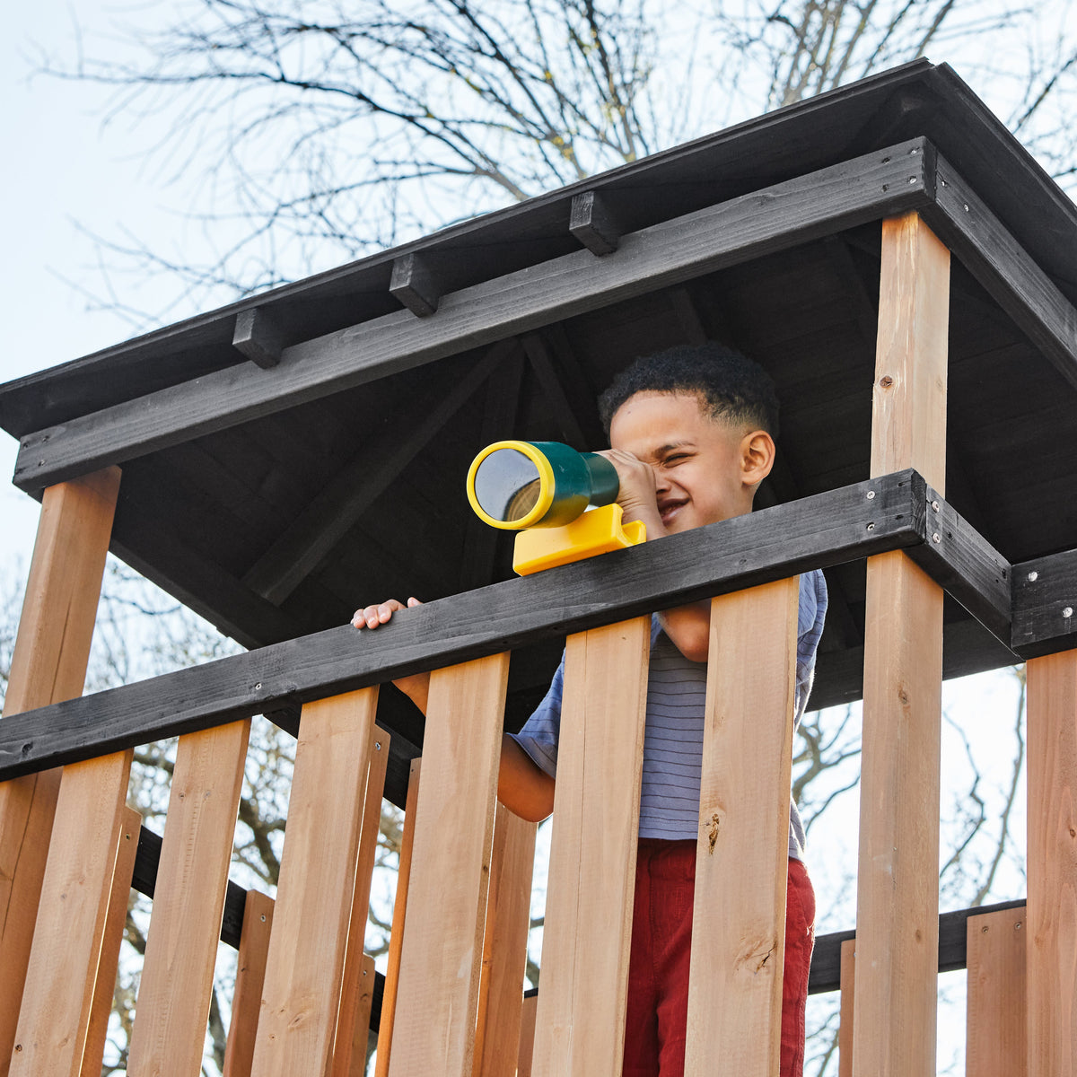 Wooden Outdoor Swing Set with Swings and Wave Slide