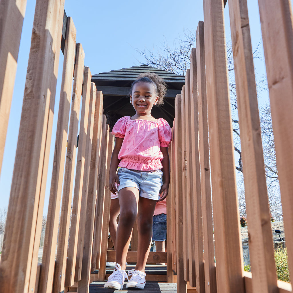 Wooden Outdoor Swing Set with Swings and Wave Slide