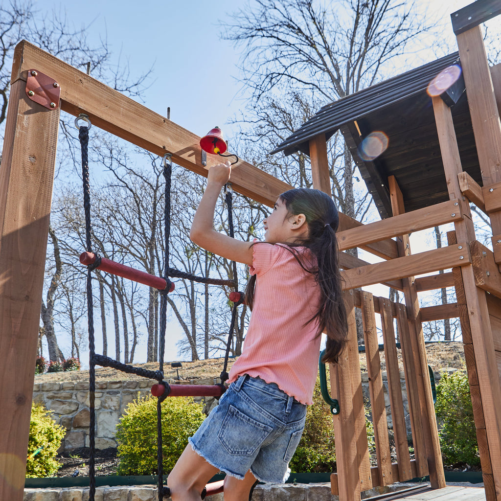 Wooden Outdoor Swing Set with Swings and Wave Slide