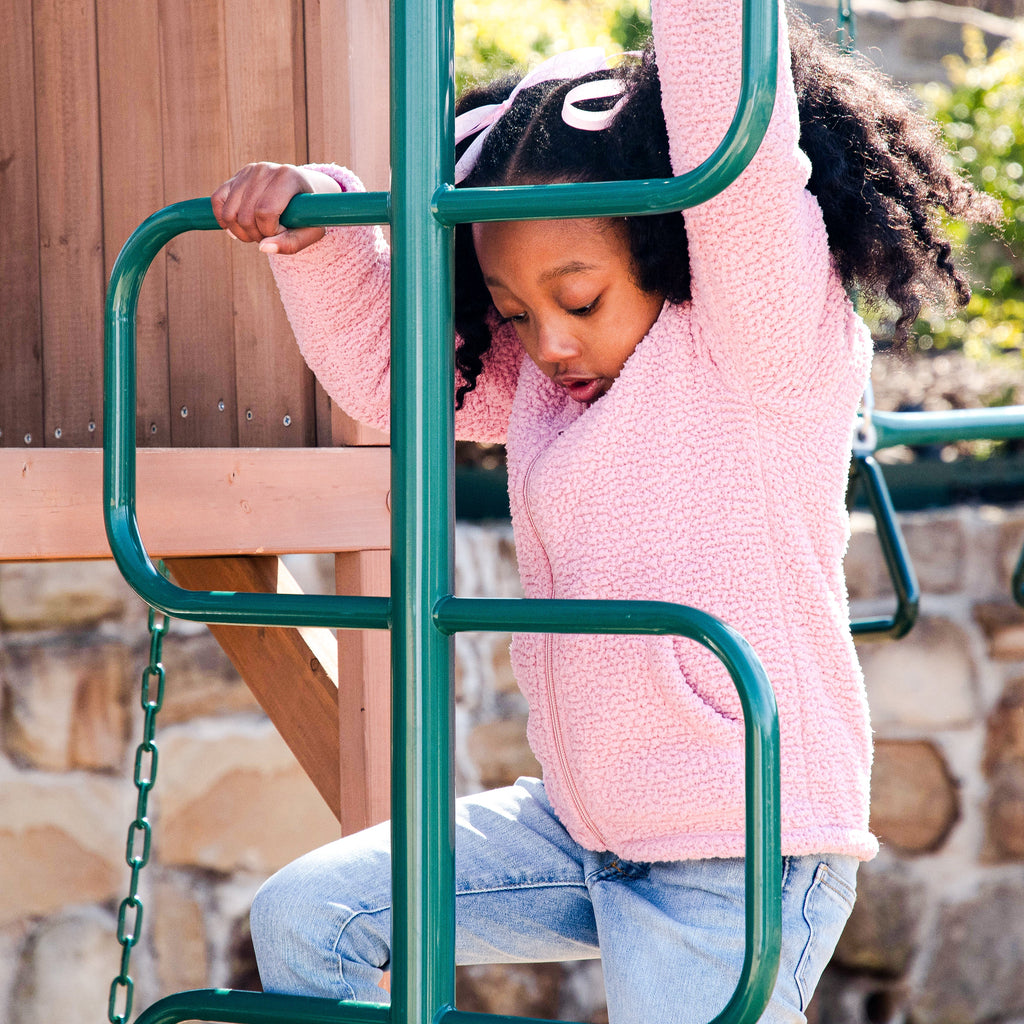 Wooden Outdoor Swing Set with Swings and Wave Slide
