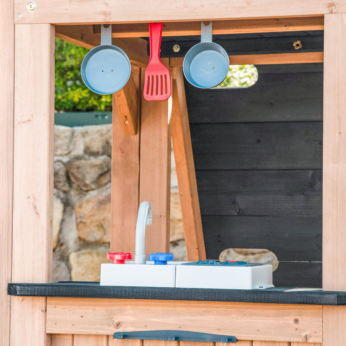 Wooden Outdoor Swing Set with Swings and Wave Slide