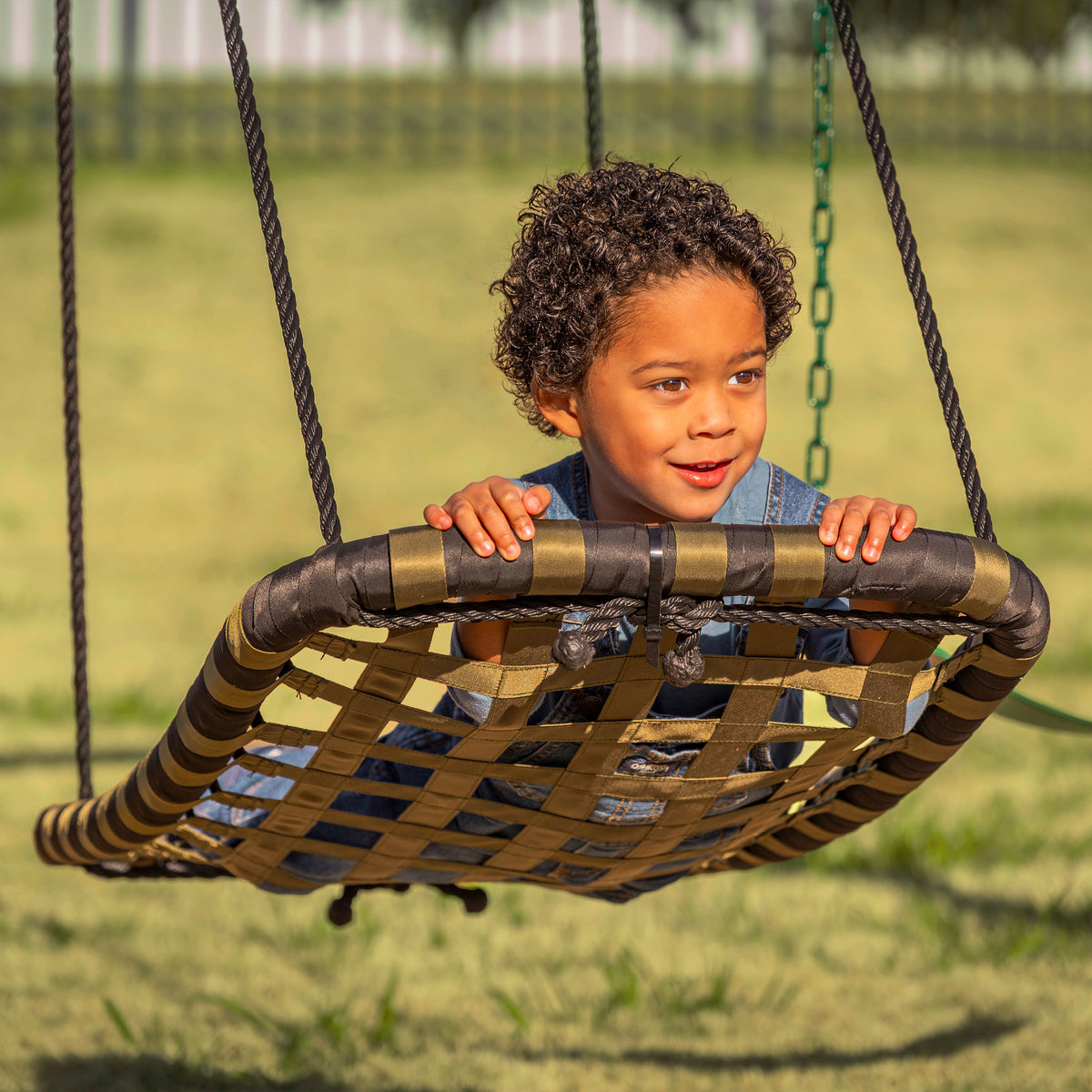Wooden Outdoor Swing Set with Swings and Wave Slide
