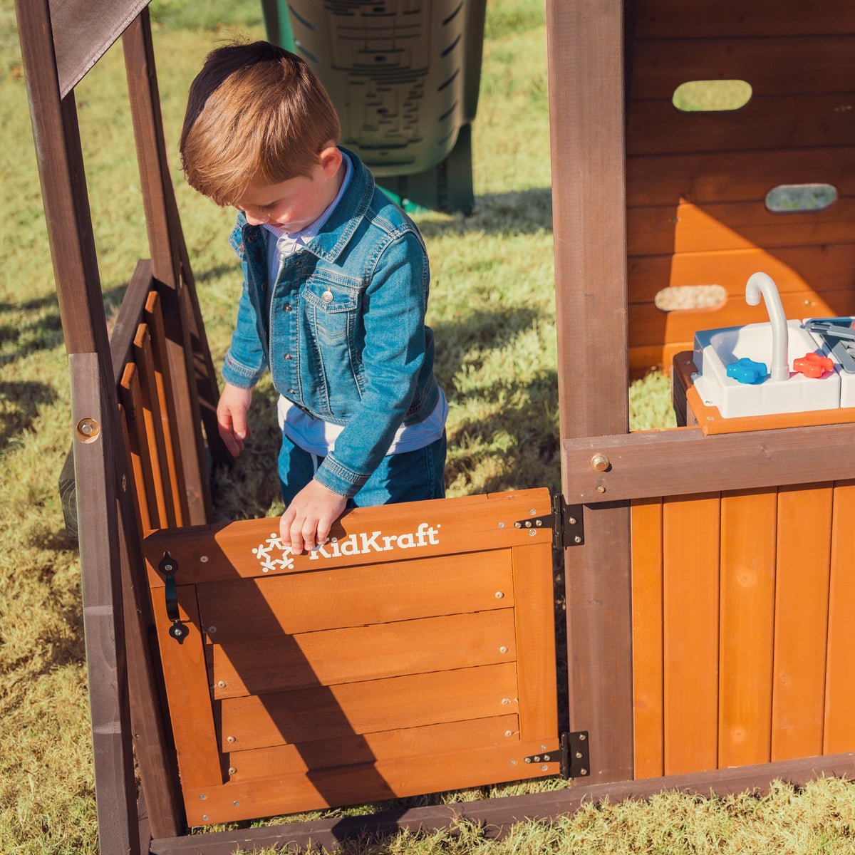 Wooden Outdoor Swing Set with Swings and Wave Slide