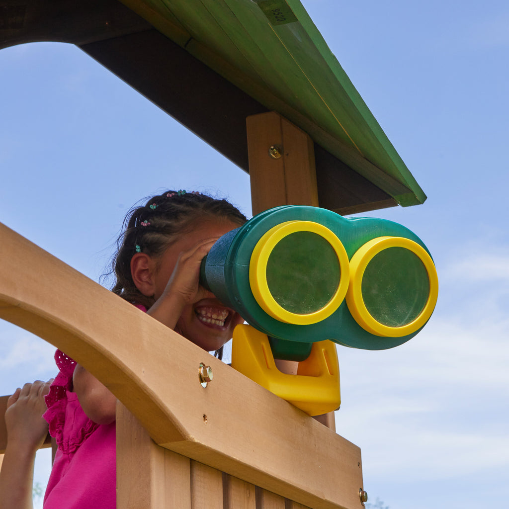 Wooden Outdoor Swing Set with Swings and Wave Slide