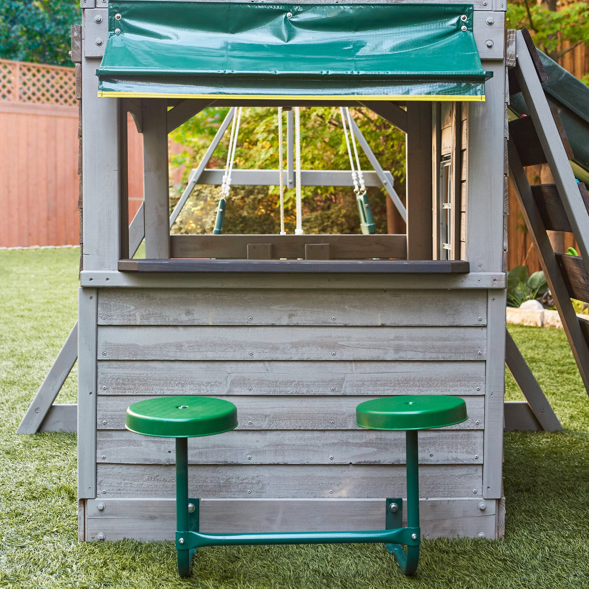 Wooden Outdoor Swing Set with Swings and Wave Slide