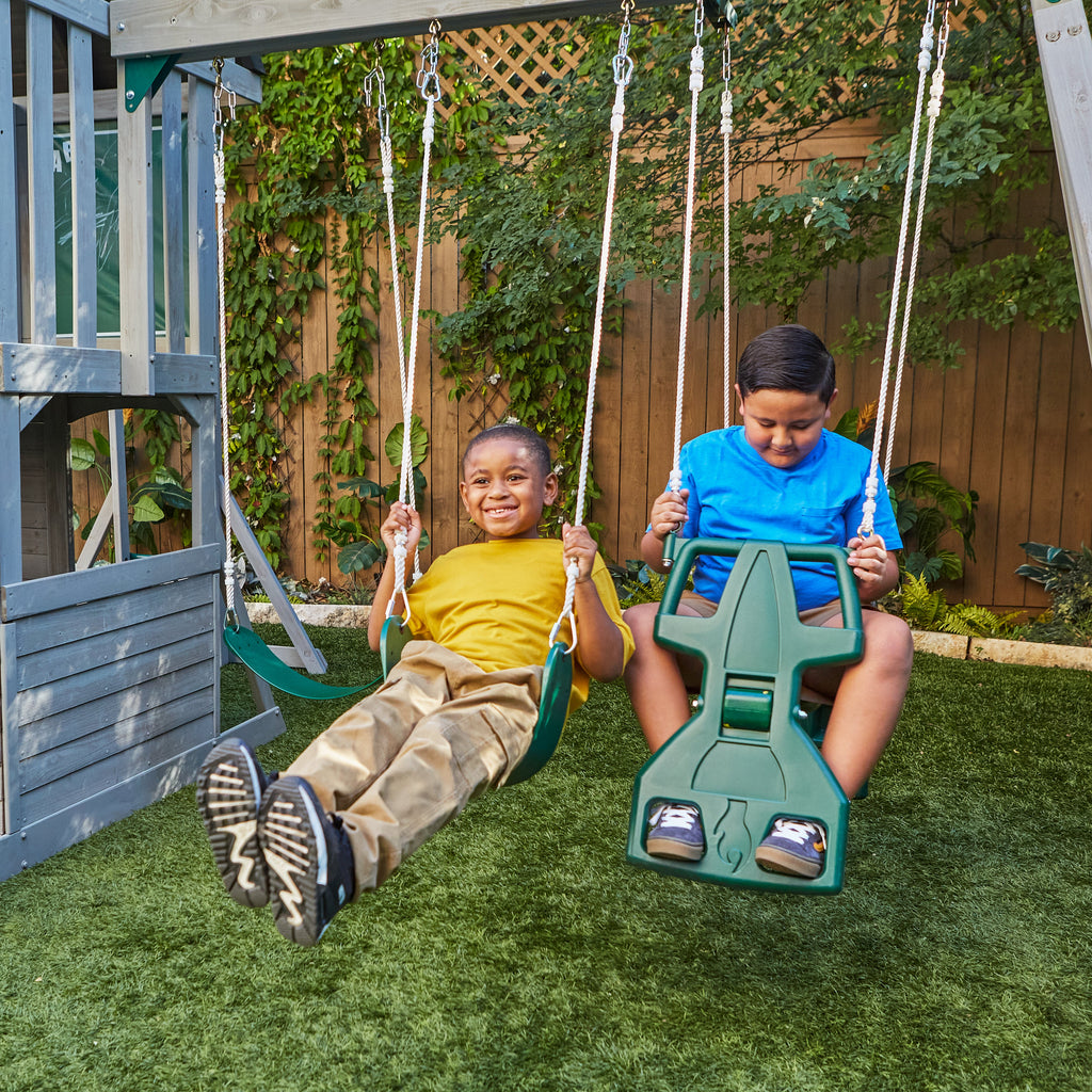 Wooden Outdoor Swing Set with Swings and Wave Slide