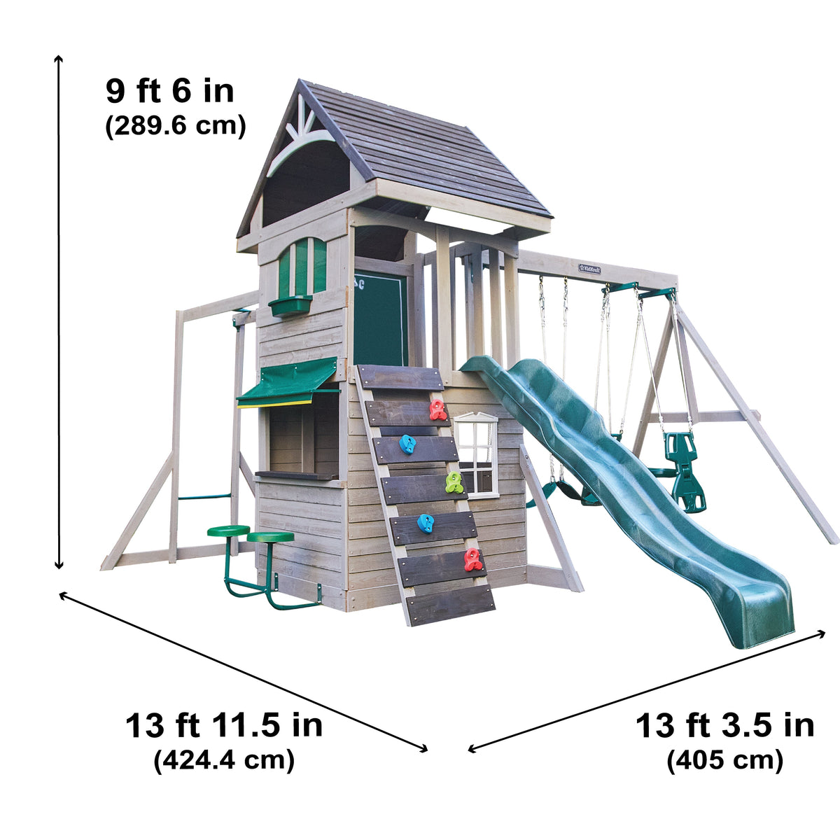 Wooden Outdoor Swing Set with Swings and Wave Slide