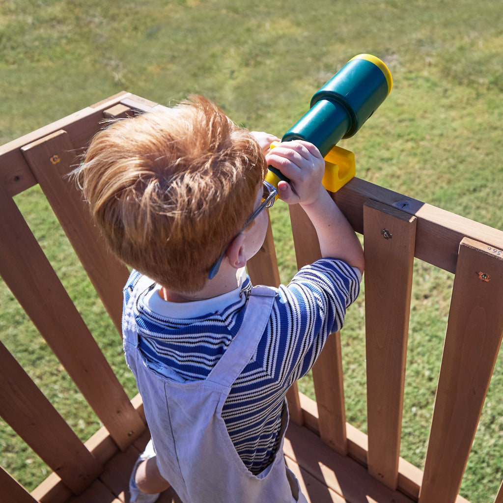 Wooden Outdoor Swing Set with Swings and Wave Slide