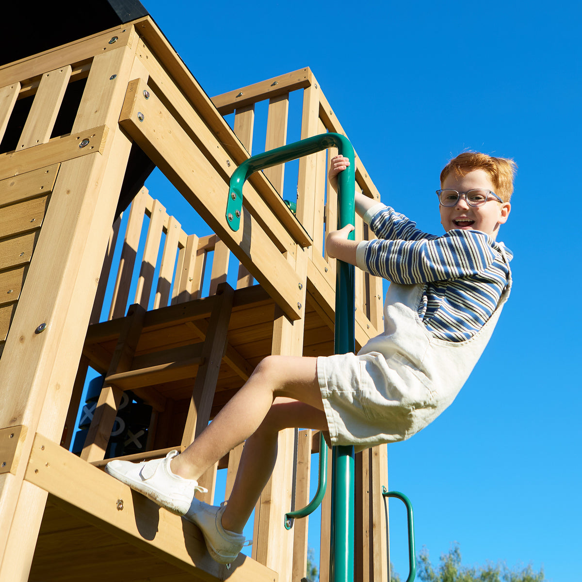 Wooden Outdoor Swing Set with Swings and Wave Slide