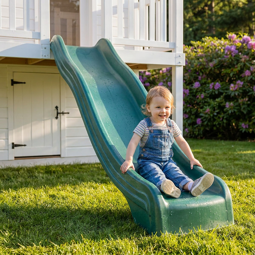 Kids Cottage Playhouse with Swings and Slide