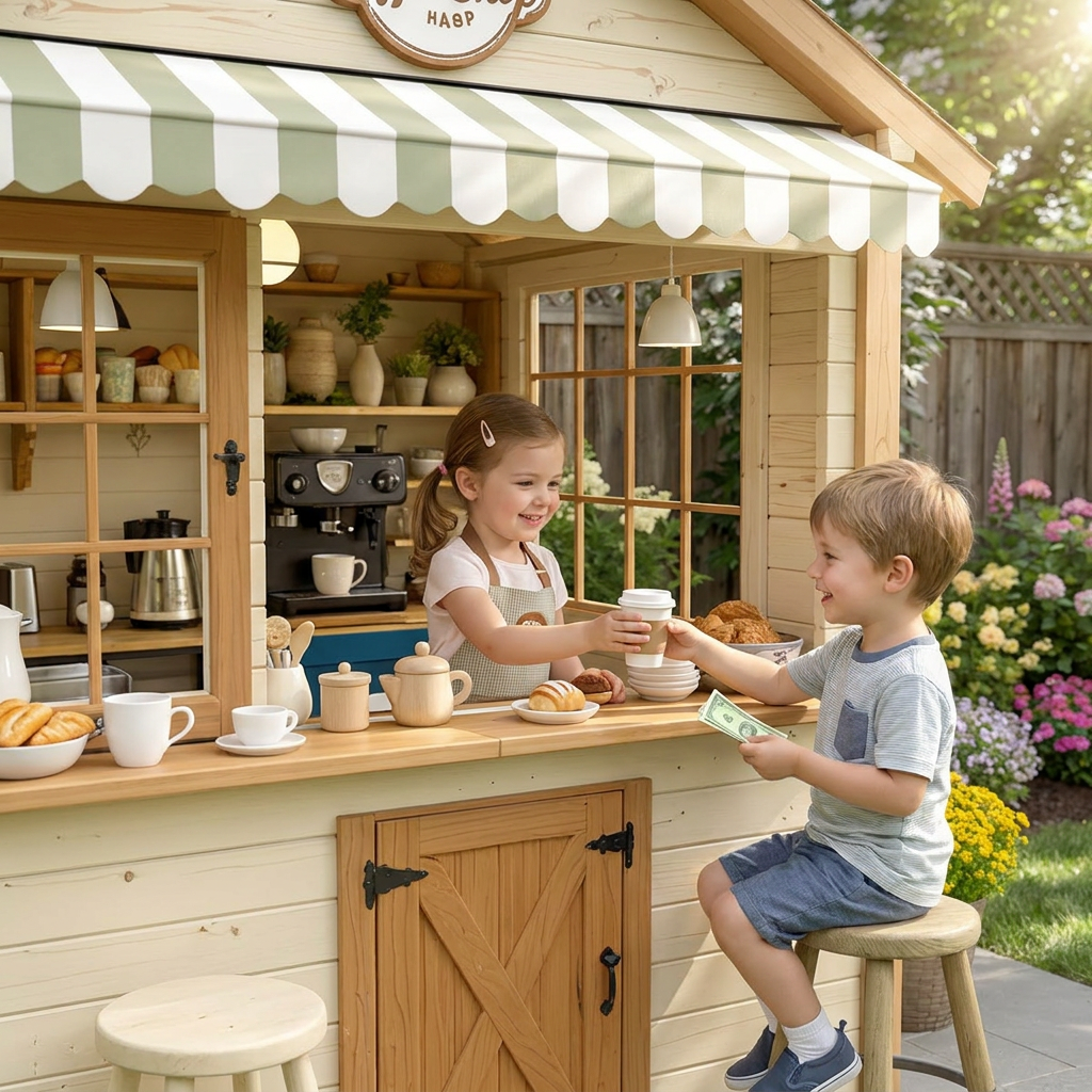 Coffee Shop Garden Playhouse with Serving Counter