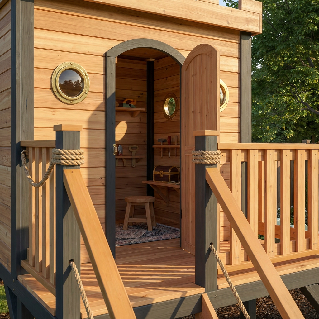 Ship-Themed Kids Playhouse with Green Slide