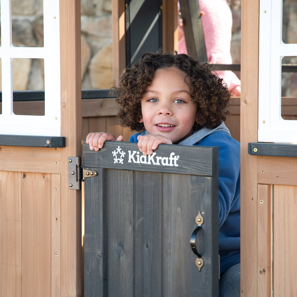 Outdoor Playhouse with Wave Slide and Chalkboard