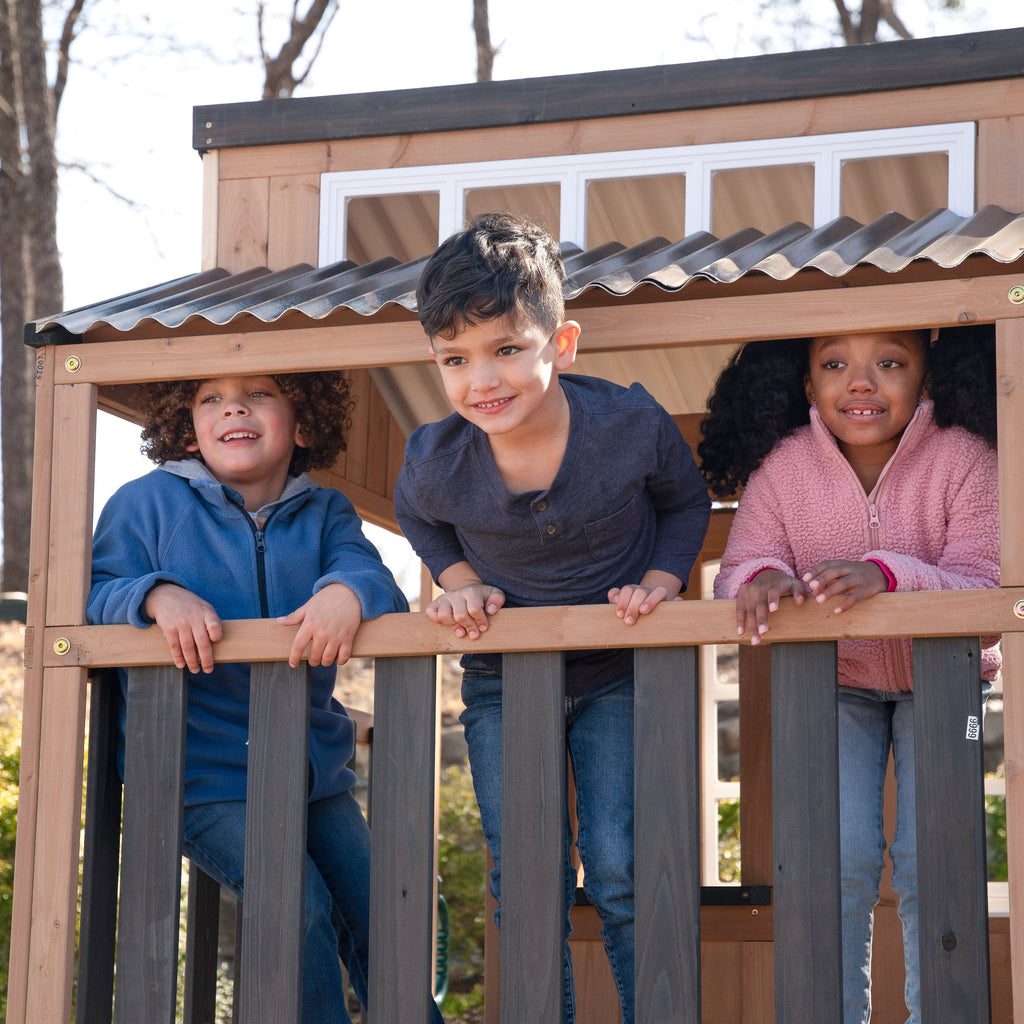 Outdoor Playhouse with Wave Slide and Chalkboard