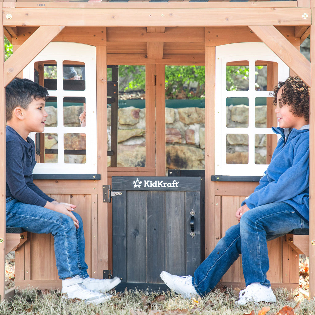 Outdoor Playhouse with Wave Slide and Chalkboard