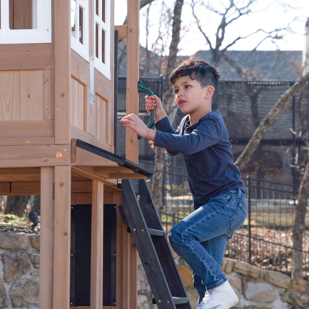 Outdoor Playhouse with Wave Slide and Chalkboard