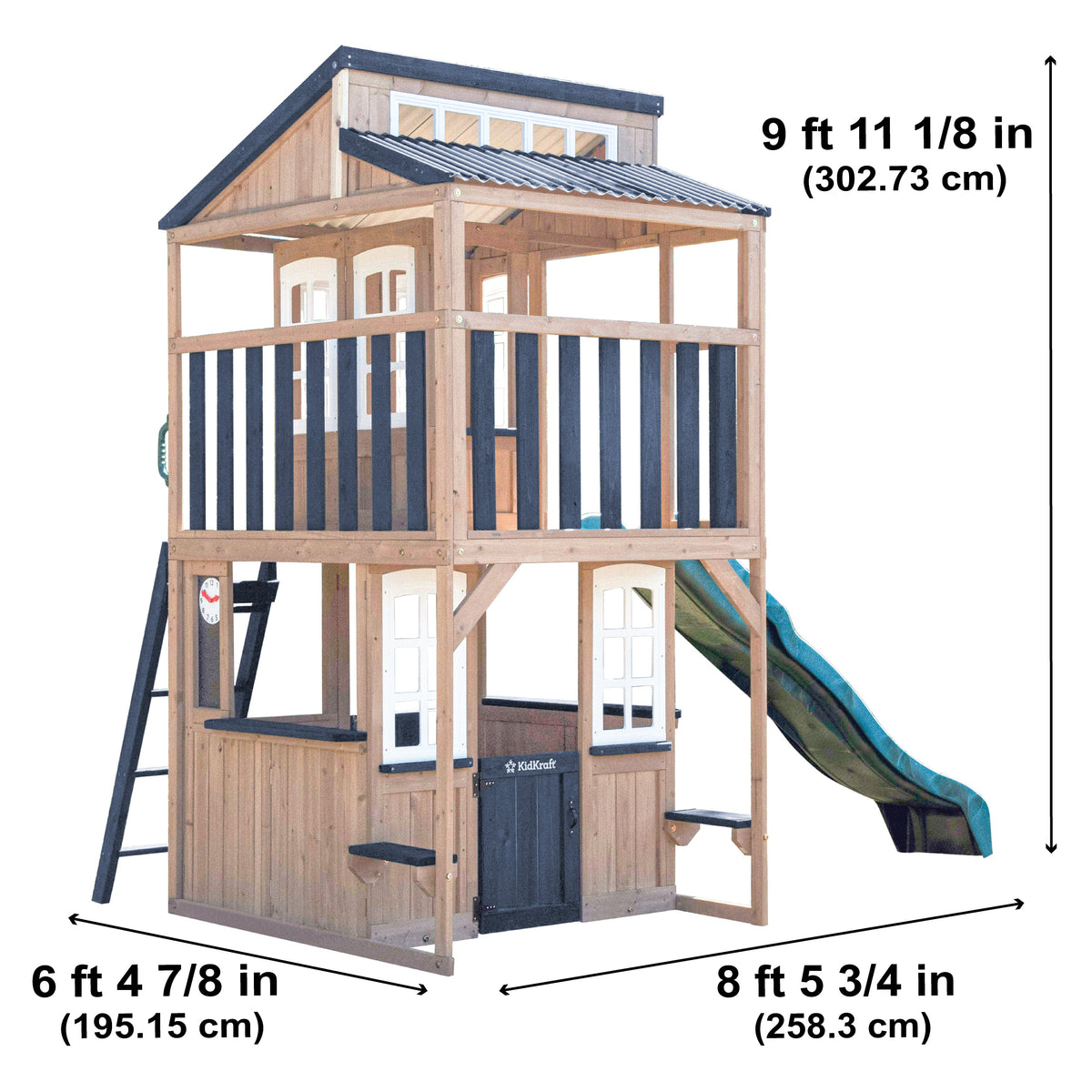 Outdoor Playhouse with Wave Slide and Chalkboard