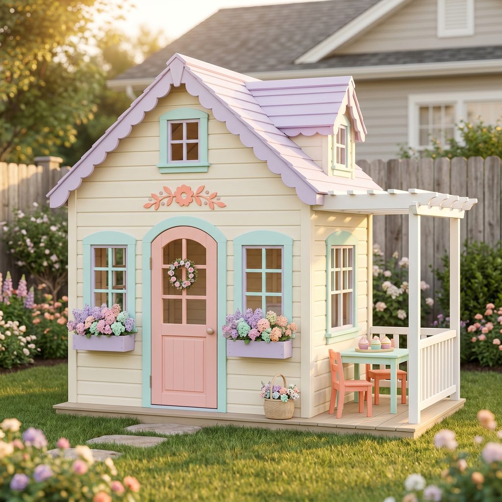 Floral Cottage Garden Playhouse with Porch