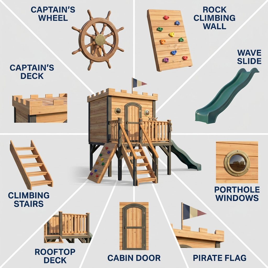 Ship-Themed Kids Playhouse with Green Slide
