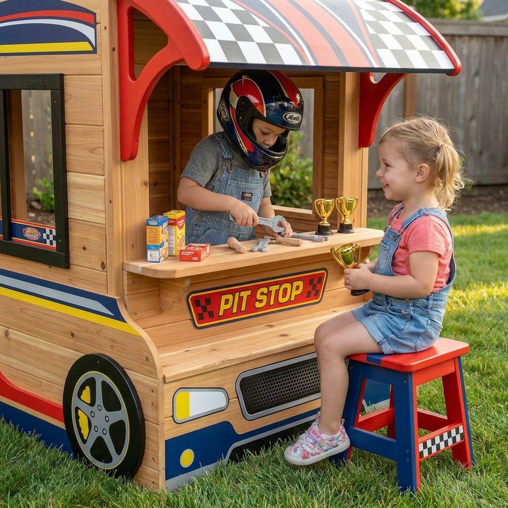 Racing Pit Stop Outdoor Playhouse for Kids
