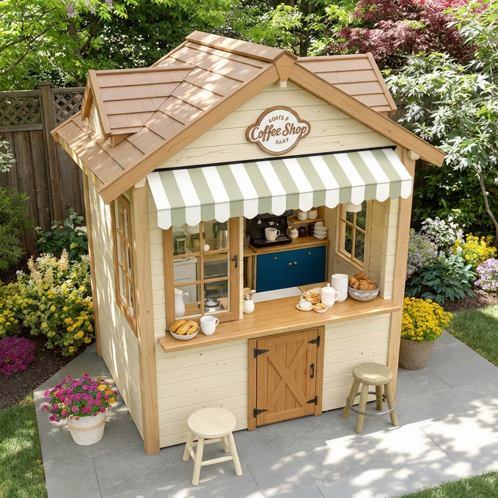 Coffee Shop Garden Playhouse with Serving Counter