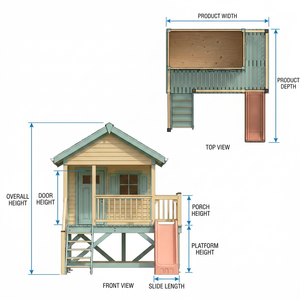 Peach-Colored Playhouse with Slide and Entry Stairs