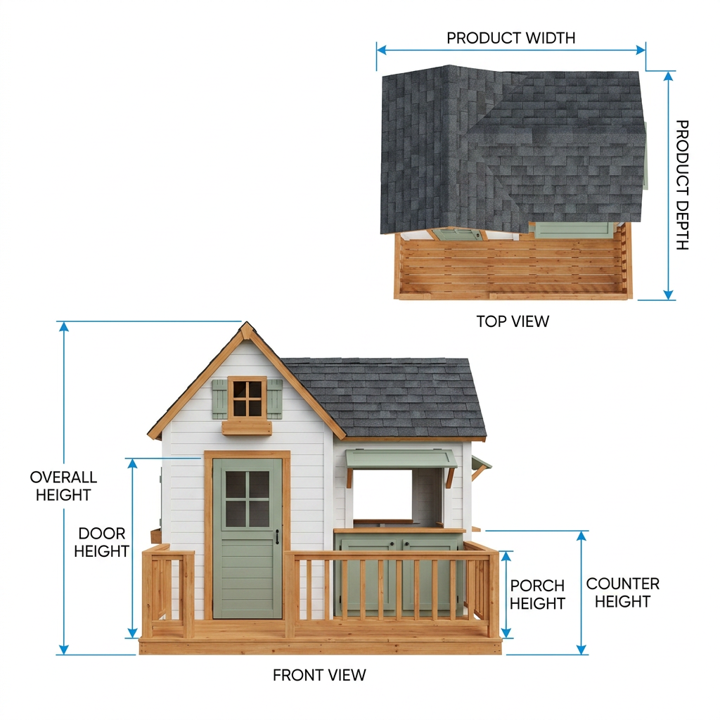 Green-Door Cottage Playhouse with Kitchen Counter