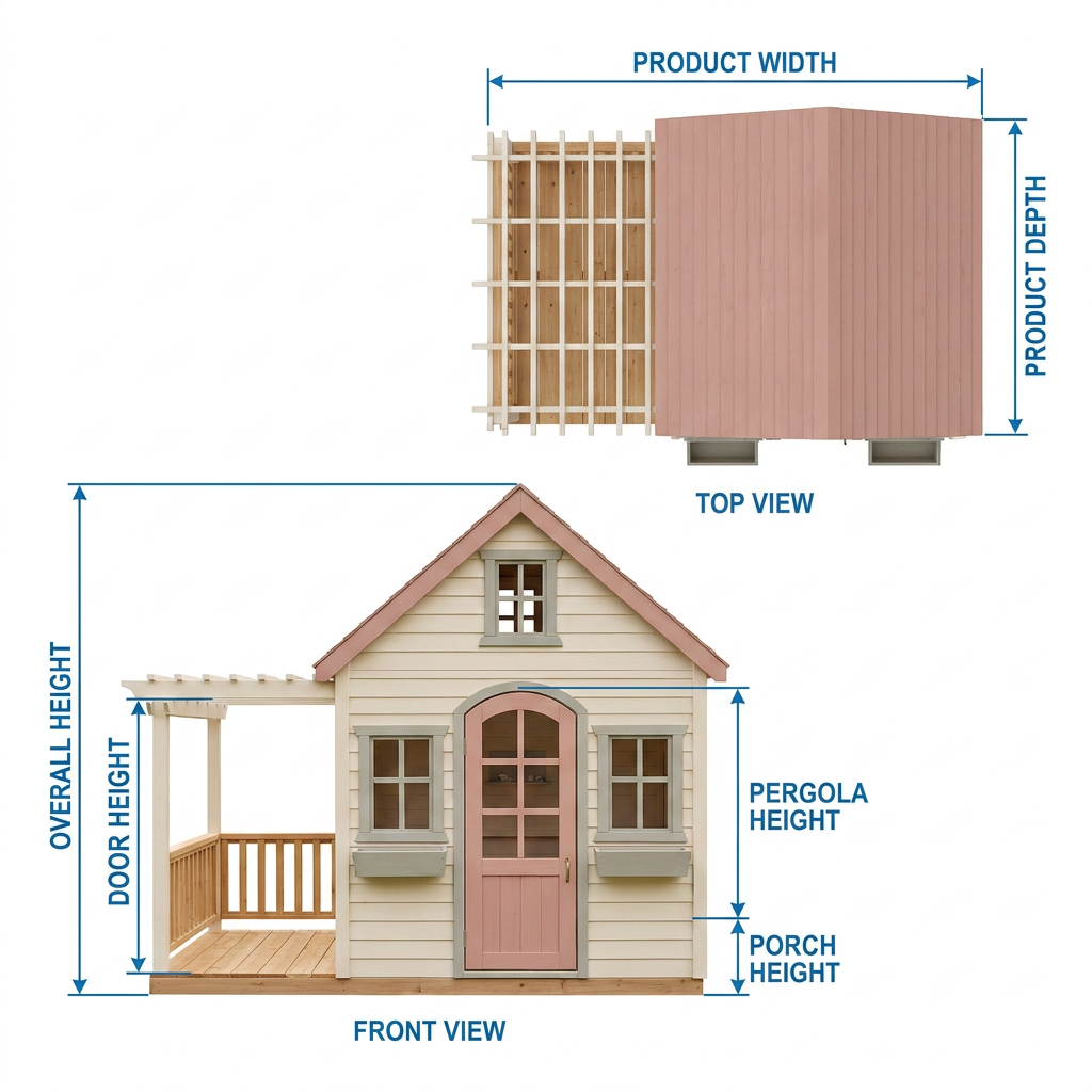 Rose-Colored Cottage Garden Playhouse with Porch