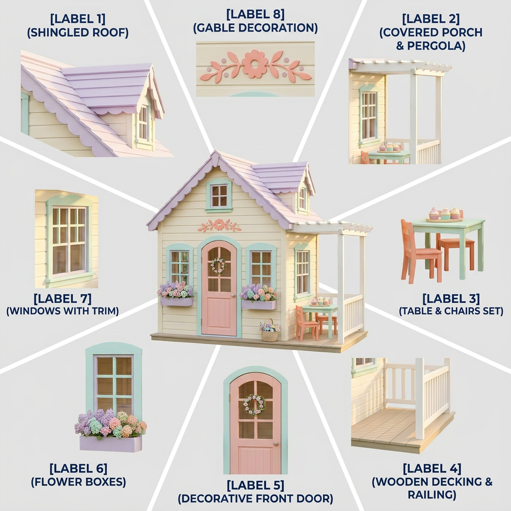 Floral Cottage Garden Playhouse with Porch