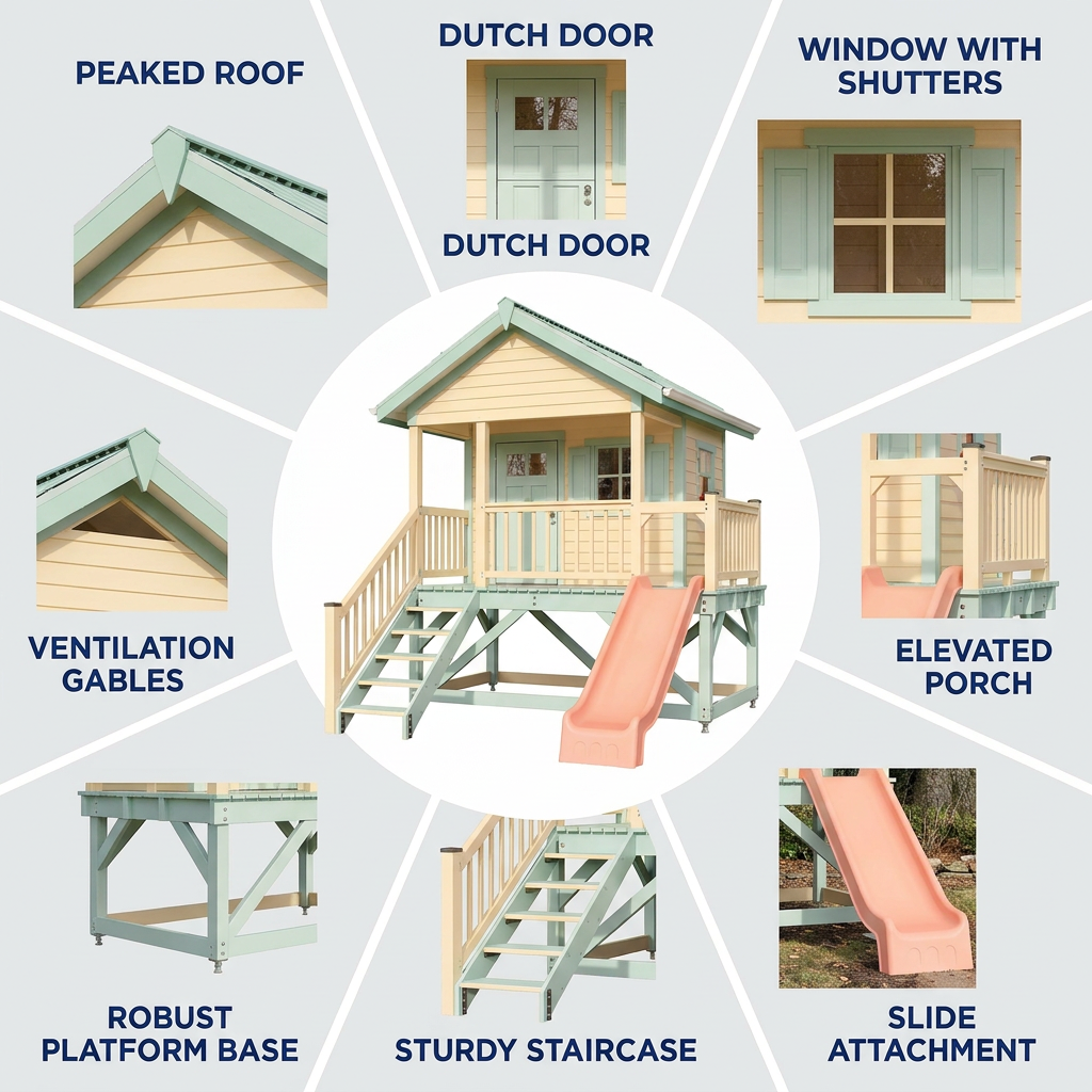 Peach-Colored Playhouse with Slide and Entry Stairs