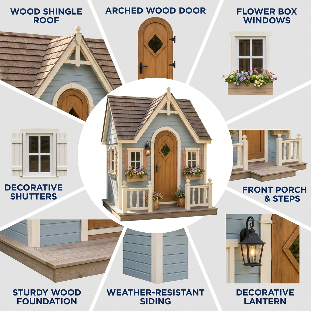 Blue Cottage Garden Playhouse with Front Porch