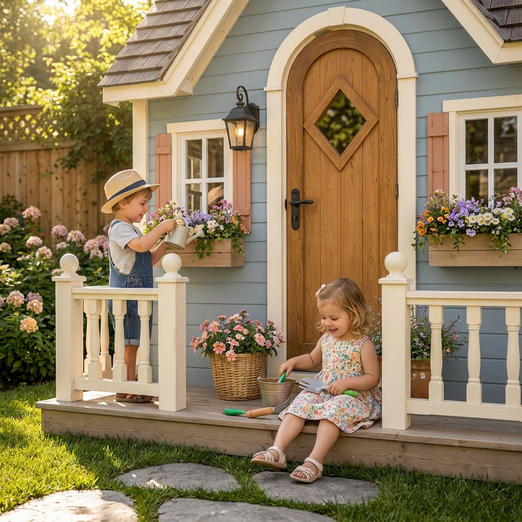 Blue Cottage Garden Playhouse with Front Porch