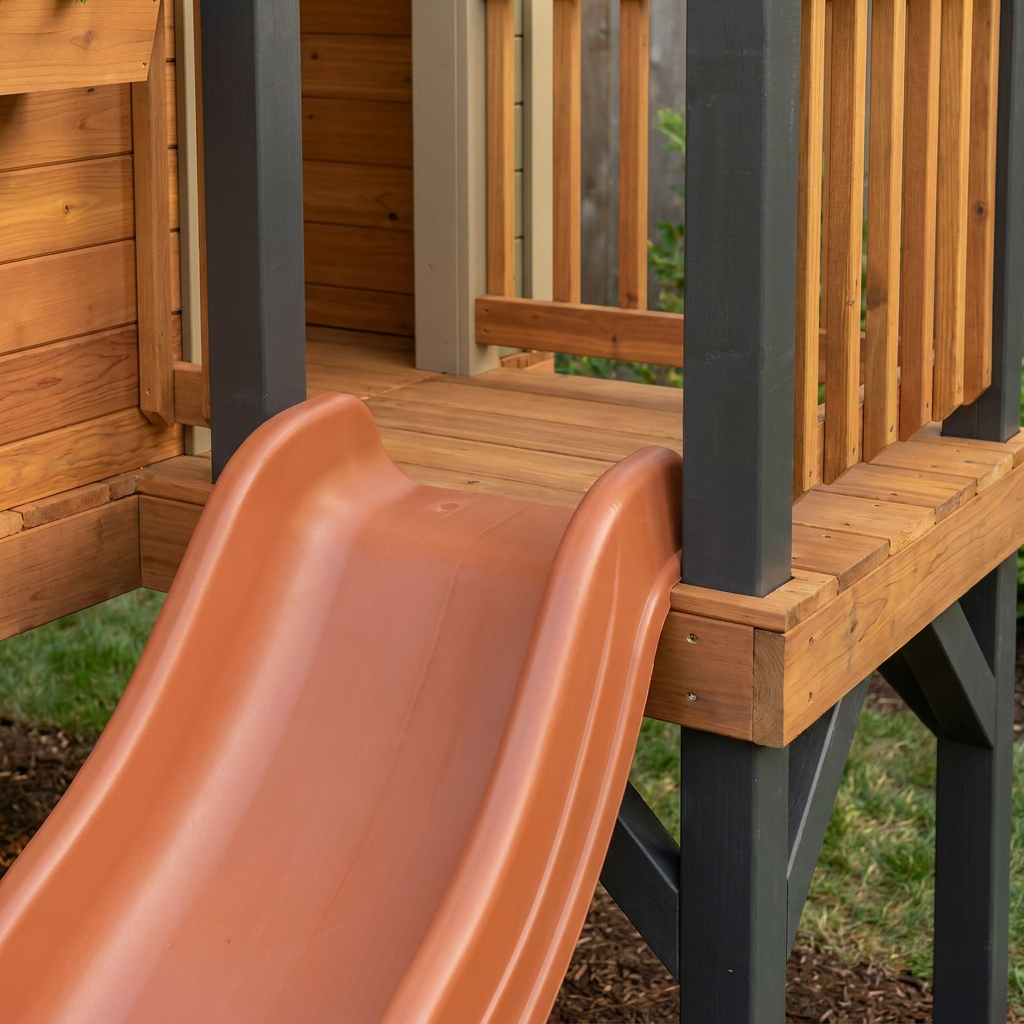 Elevated Lookout Playhouse with Copper-Colored Slide