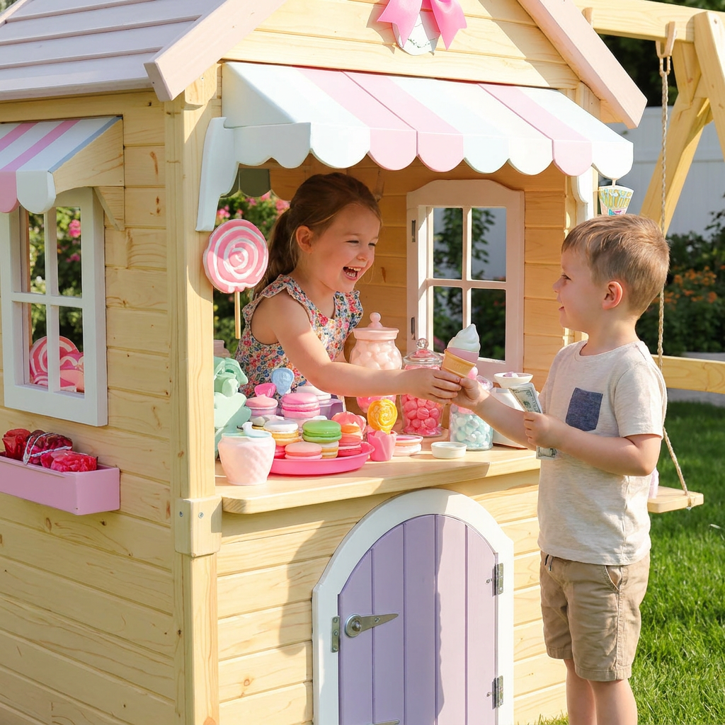 Candy-Themed Kids Playhouse with Swing Set
