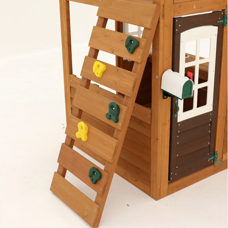Wooden Outdoor Swing Set with Swings and Wave Slide