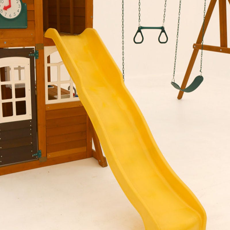 Wooden Outdoor Swing Set with Swings and Wave Slide