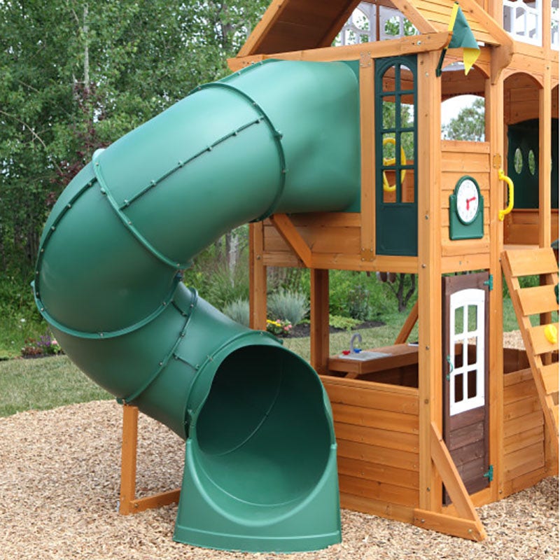 Wooden Outdoor Swing Set with Swings and Wave Slide