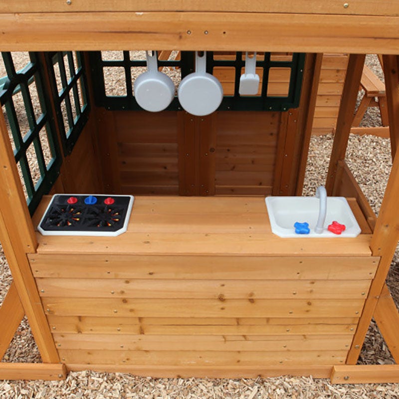Wooden Outdoor Swing Set with Swings and Wave Slide