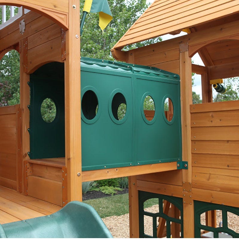 Wooden Outdoor Swing Set with Swings and Wave Slide