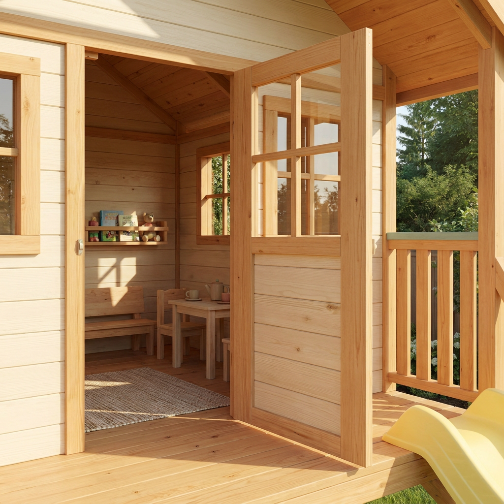 Kids Cottage Playhouse with Yellow Slide