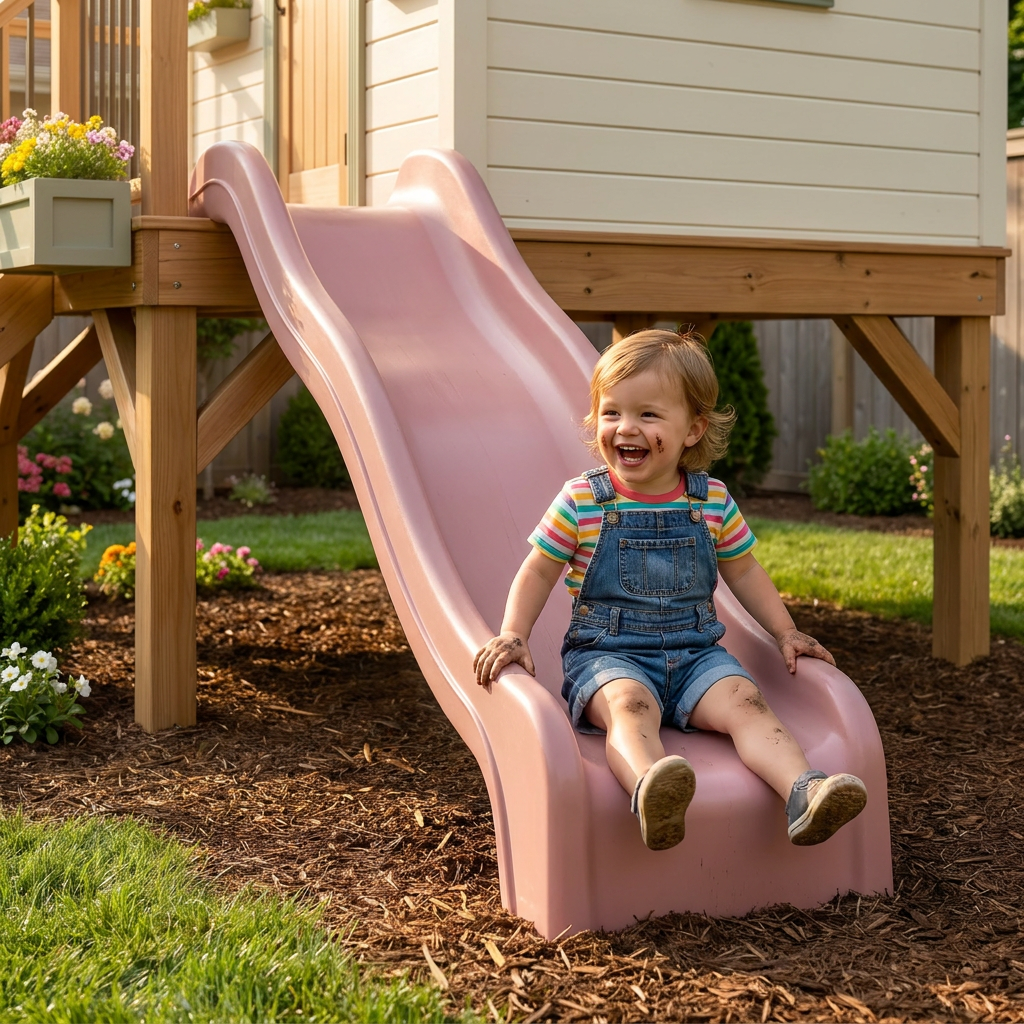 Garden Castle Playhouse with Slide and Raised Deck