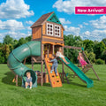 Wooden Outdoor Swing Set with Swings and Wave Slide