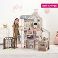 Wooden Dollhouse with Elevator and Greenhouse
