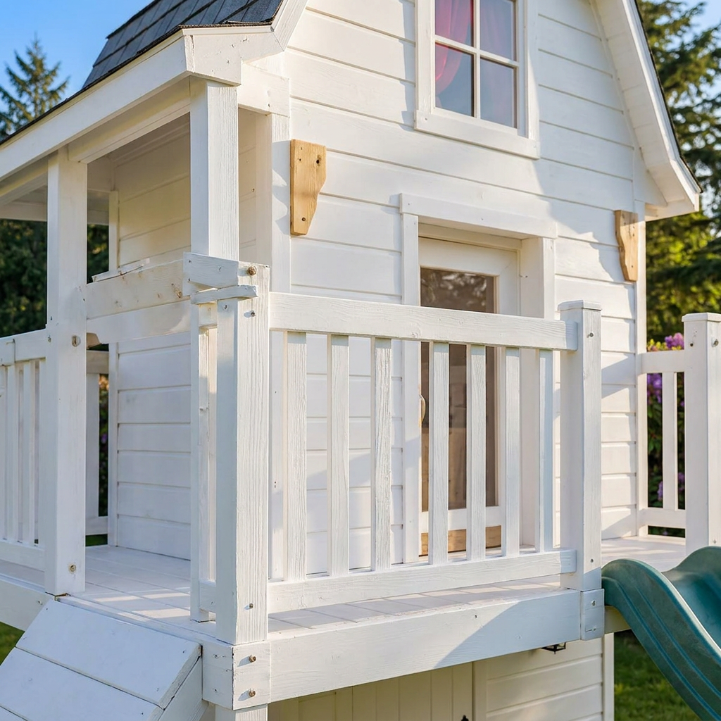 Kids Cottage Playhouse with Swings and Slide