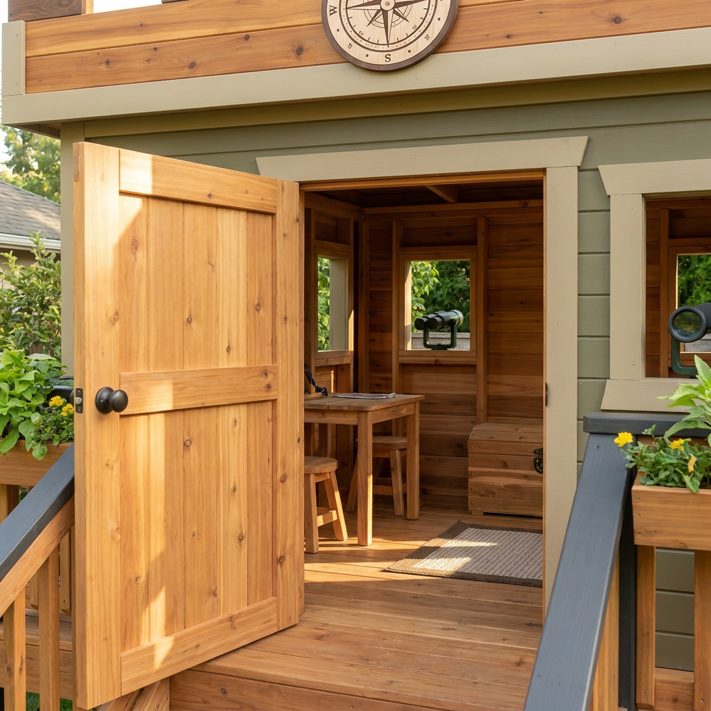 Elevated Lookout Playhouse with Copper-Colored Slide