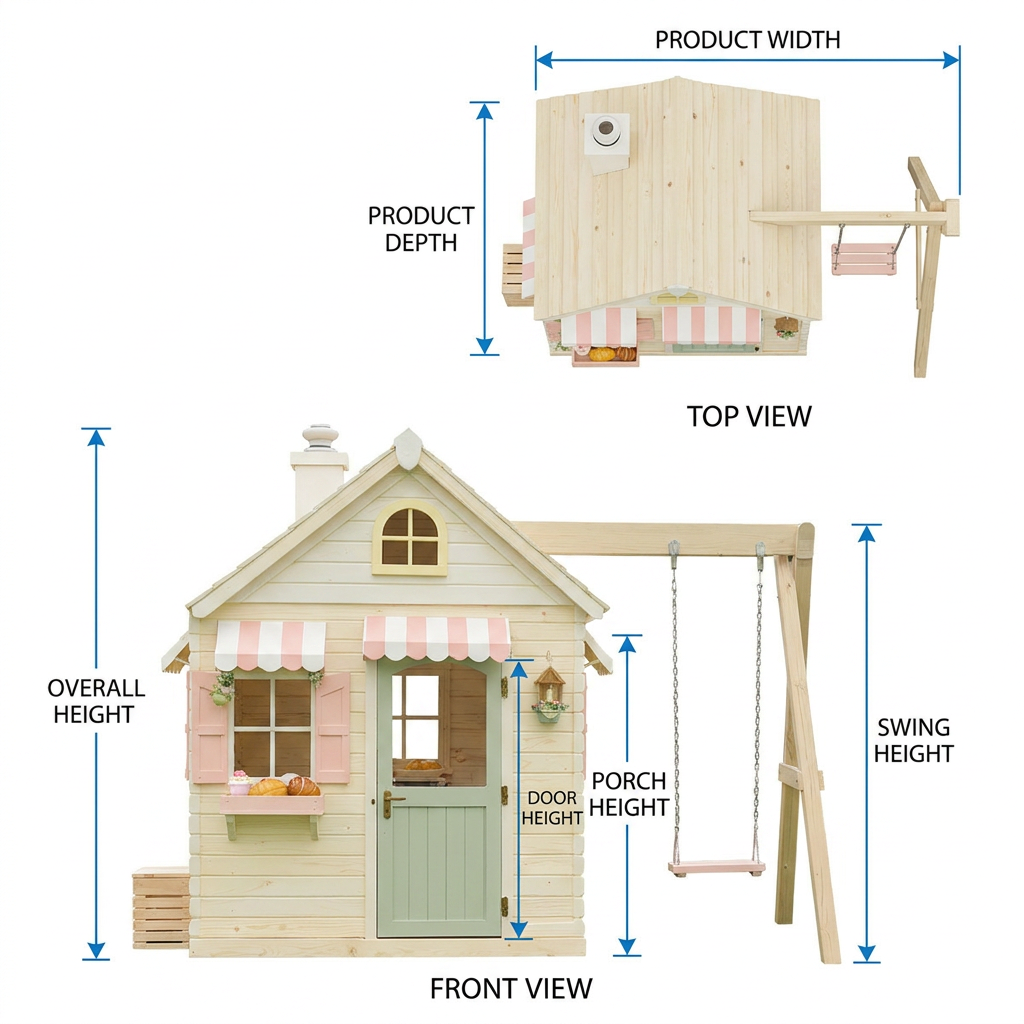 Bakery-Themed Playhouse with Outdoor Swing Set
