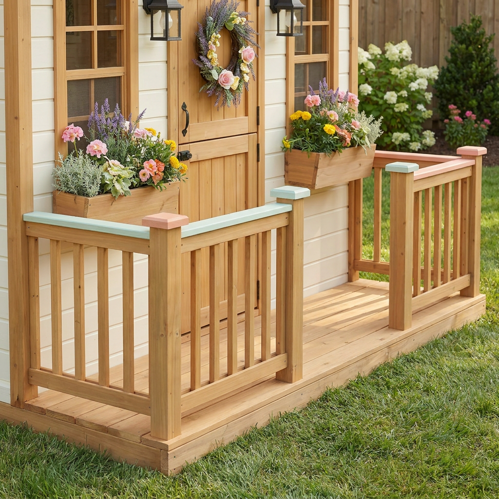 Wooden Garden Cottage Playhouse with Front Porch