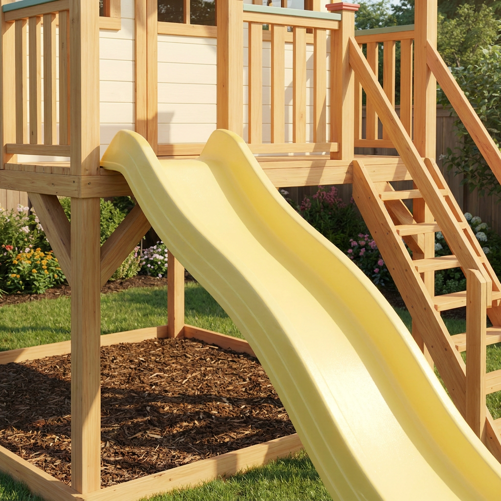 Kids Cottage Playhouse with Yellow Slide