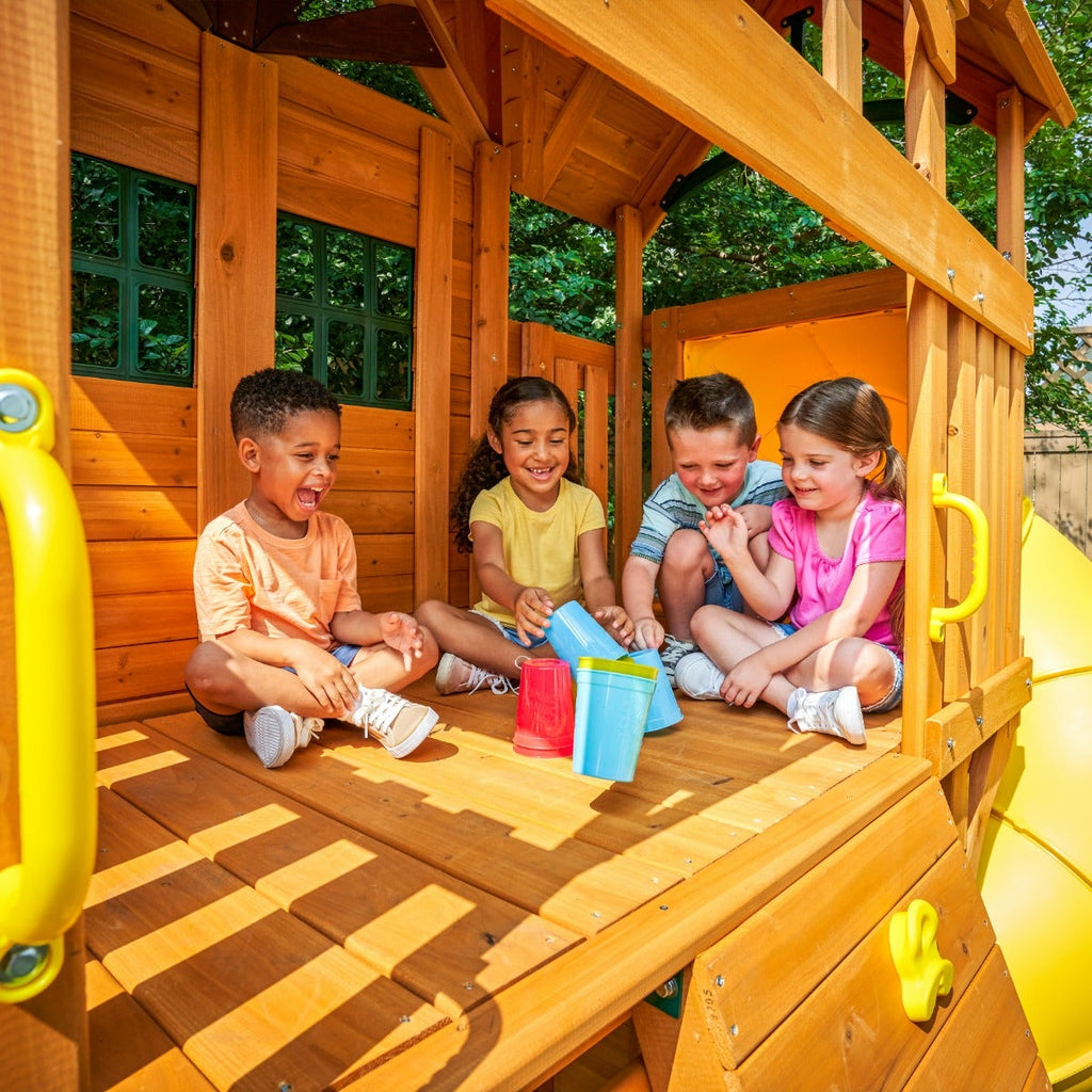 Wooden Outdoor Swing Set with Swings and Slide